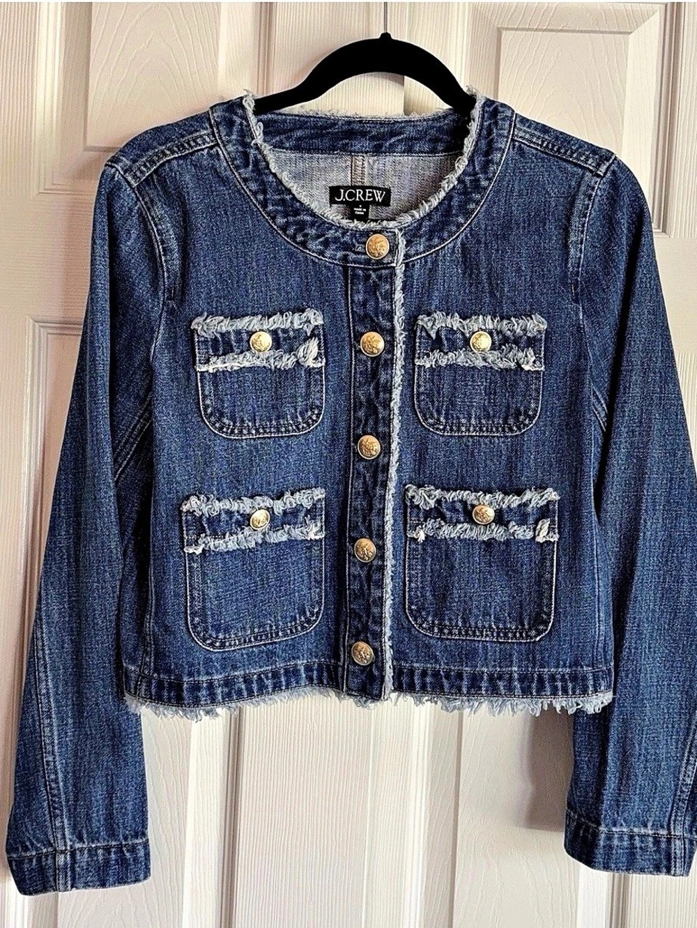ISO J.Crew Frayed Denim Lady Jacket in Blue IN SEARCH OF